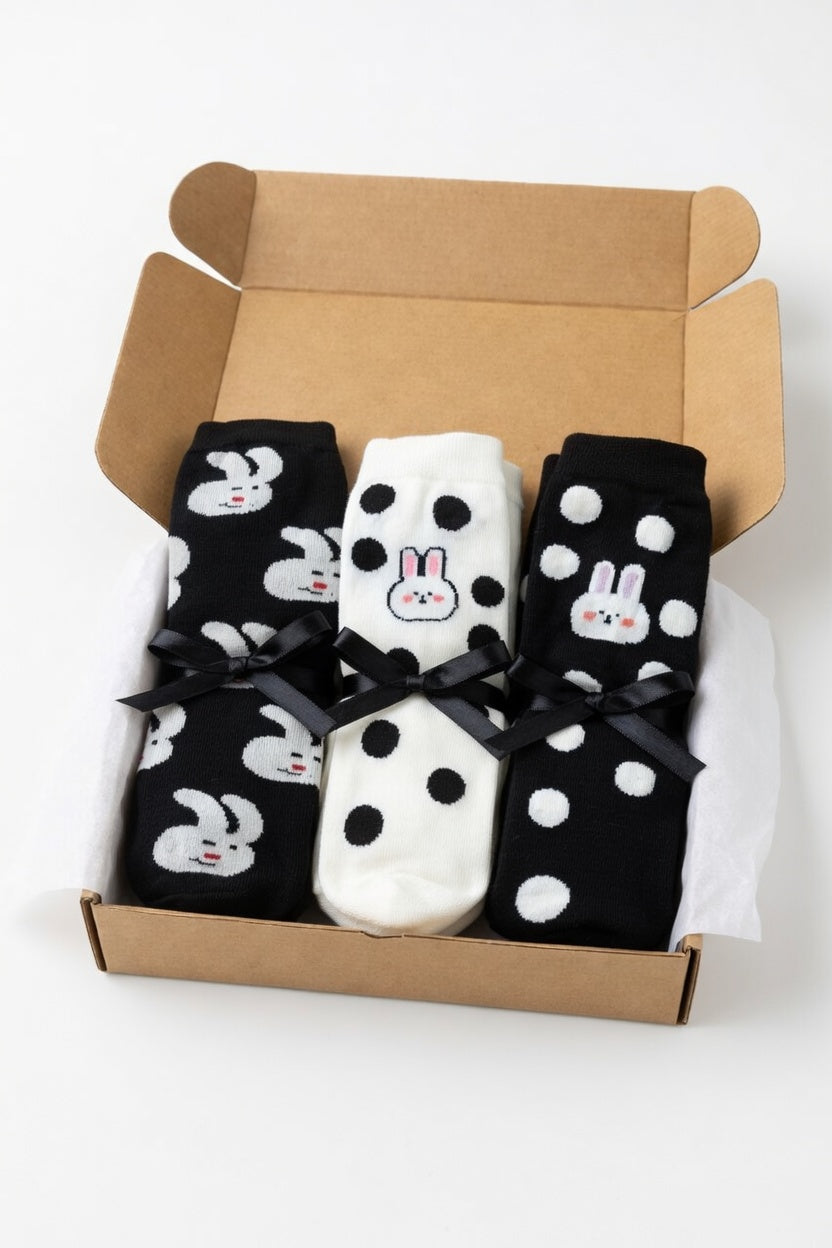 Bow Bunny Socks Gift Set + Keychain 🐰