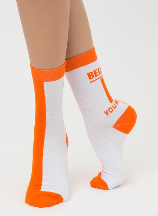 Женские носки оранжевый + белый р. 36-40
